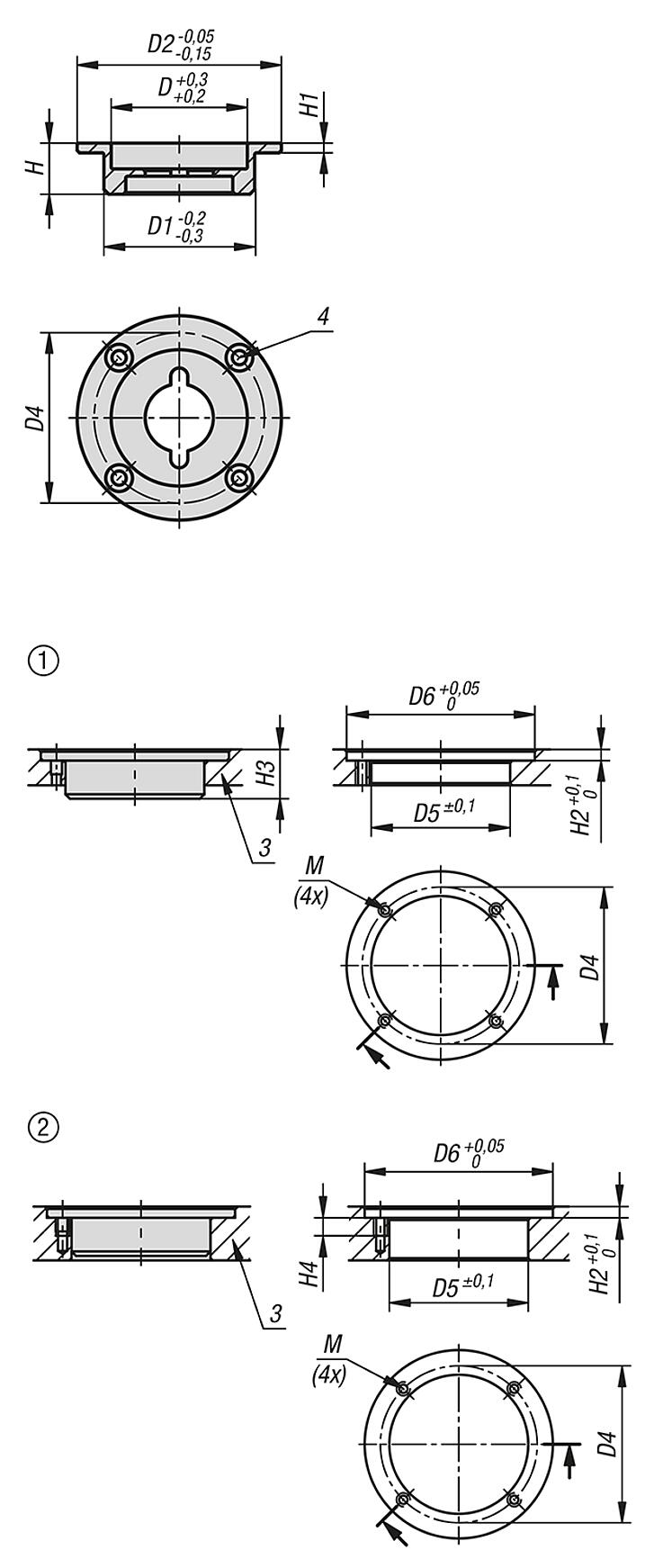 Placas de fixação em aço inoxidável para travas rotativas de modelo on/off com manípulo embutido