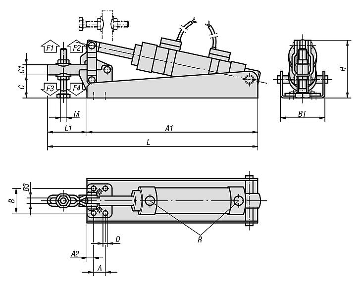 Grampo pneumático horizontal forma B