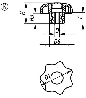 Star grips biopolymer with internal thread