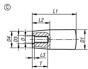 Taper grip plastic (thermoset) with moulded thread, Form C