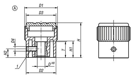 Botão recartilhado, forma A, sem escalas