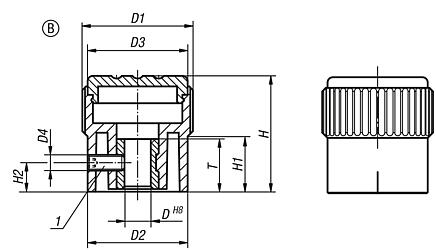 Botão recartilhado, forma B, com traço de marcação