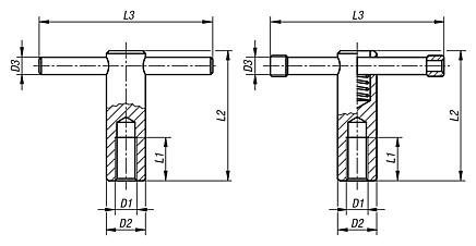 Porcas com haste transversal com manípulo fixo ou solto DIN 6305 e DIN 6307