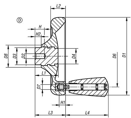 Volantes fechados com cabo giratório, forma D, pré furados