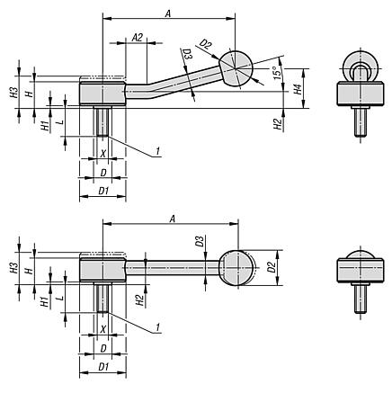 Tension levers flat external thread