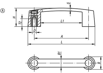 Puxadores de plástico com design estreito, montagem pelo lado traseiro