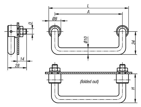 Pull handles, round steel or stainless steel, fold-down