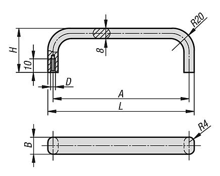 Puxadores anodizados em alumínio, perfil oval 12x8, instalação pela parte traseira