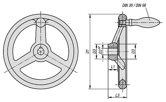 Volantes DIN 950 de ferro fundido cinzento