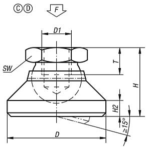 Base com porca injetada, forma C e D