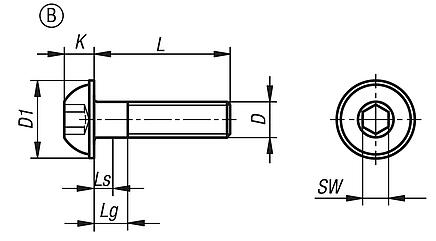 Parafuso com cabeça abaulada, sextavado interno e borda, DIN EN ISO 7380-2, forma B