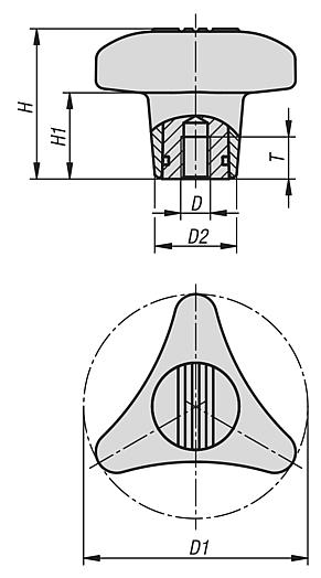 Manípulos de três pontas com torque