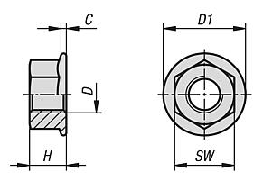 Porcas sextavadas com flange DIN 6923 / EN 1661 ampliada
