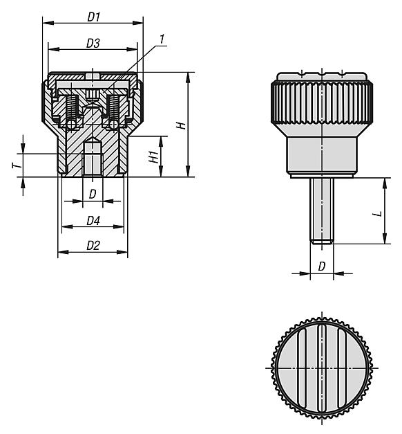 Botões recartilhados para torque