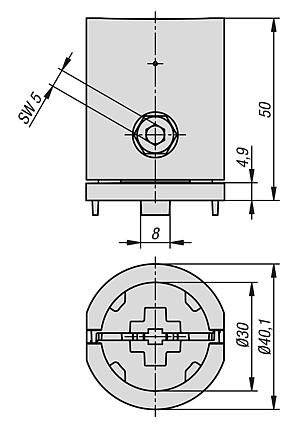 Conector T Ø30 com conexão para porca 8 tipo I
com proteção contra torção