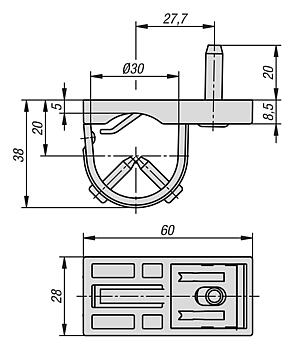 Fixações de tampos de mesa Ø30 tipo I