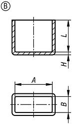 Tampas protetoras em plástico para tubos quadrados, forma B, rectangular