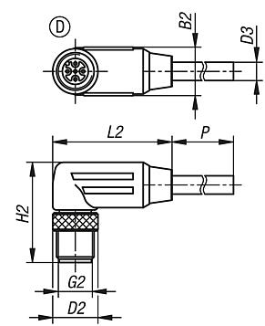 Conector de encaixe com conexão roscada, forma D