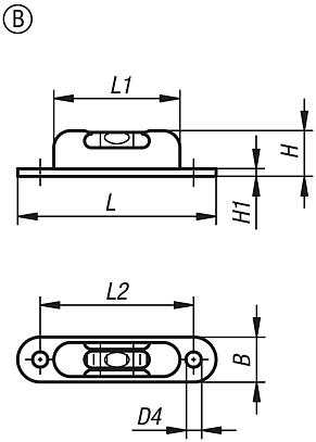 Nível tubular no modelo para aparafusamento, forma B, três visores