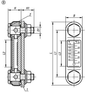Indicador do nível de óleo forma B, com termômetro