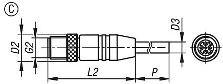 Conector de encaixe com conexão roscada, forma C