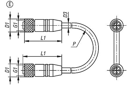 Conector de encaixe com conexão roscada, forma E