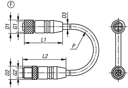 Conector de encaixe com conexão roscada, forma F