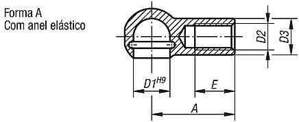 Terminal esférico para articulações angulares, DIN 71805, forma A