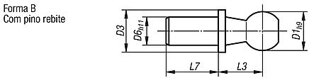 Pino esférico para articulações angulares, DIN 71803, forma B