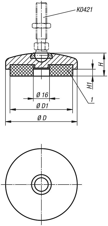 Base para pés niveladores articulados com amortecimento de vibração