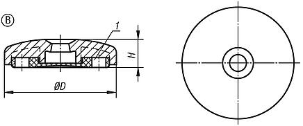 Base para pés niveladores de plástico, forma B