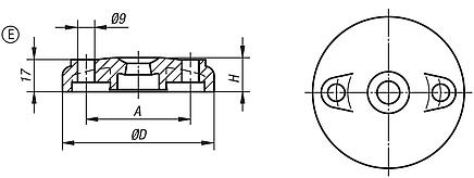 Base para pés niveladores de plástico, forma E