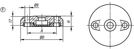 Base para pés niveladores de plástico, forma F