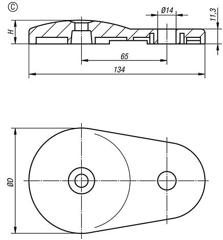 Base expansível para pés niveladores em Zamak, forma C