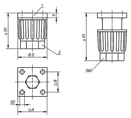 Sapatas para equipamentos com altura regulável