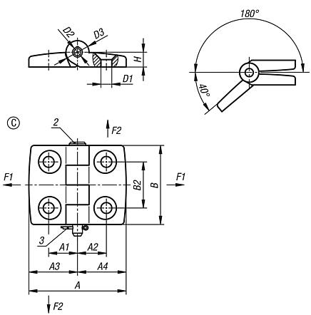 Dobradiças de plástico, separável, desmontável, forma C, com pino/cabeça e cupilha
