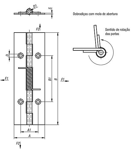 Dobradiças de mola de aço, aço inoxidável ou alumínio 120 mm, mola de abertura