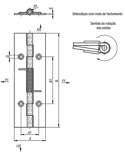 Dobradiças de mola de aço, aço inoxidável ou alumínio 120 mm, mola de fecho