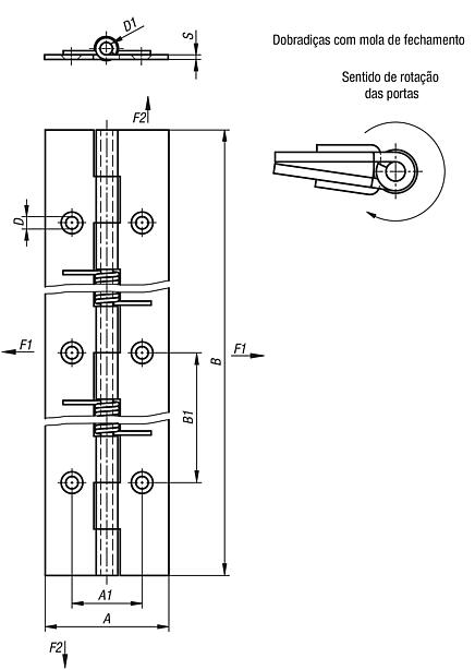 Dobradiças de mola em aço o aço inoxidável 180 mm, mola de abertura