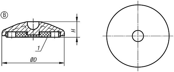 Base para pés niveladores articulados em plástico, forma B