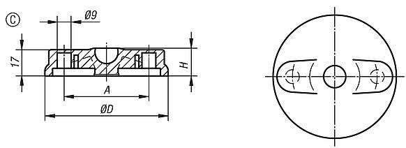 Base para pés niveladores articulados em plástico, forma C