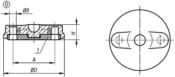 Base para pés niveladores articulados de plástico, forma D