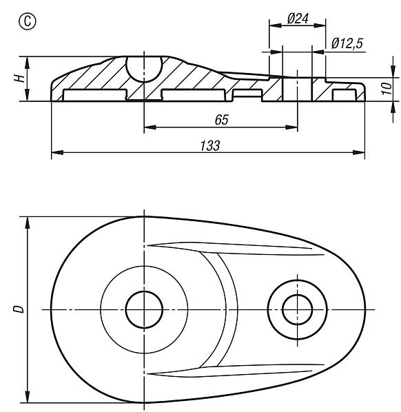 Base expansível para pés niveladores articulados em plástico, forma C