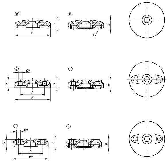 Base para pés niveladores em plástico 