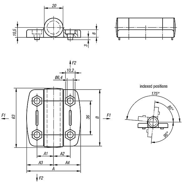 Hinges plastic, with detent