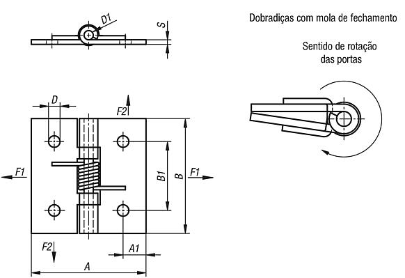 Dobradiças de mola de aço, aço inoxidável ou alumínio 50 mm, mola de fecho