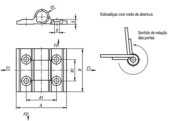 Dobradiças de mola Dobradiças com mola de tração e perfil em alumínio 0,20 Nm, mola de abertura