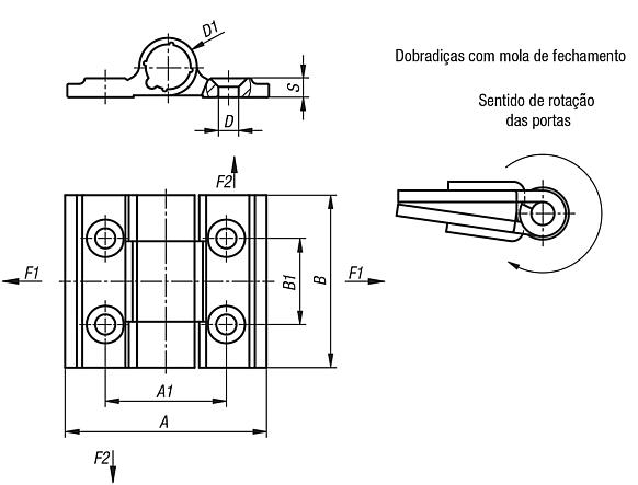 Dobradiças de mola Dobradiças com mola de tração e perfil em alumínio 0,20 Nm, mola de fecho