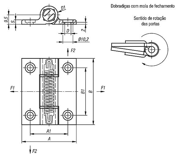 Dobradiças de mola Dobradiças com mola de tração e perfil em alumínio 0,7 Nm, mola de fecho