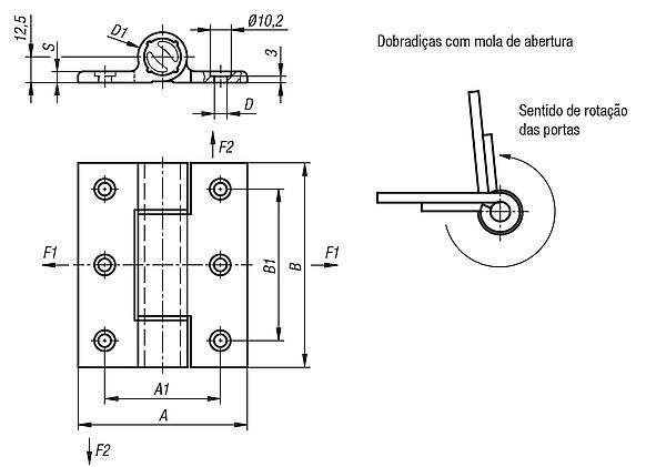 Dobradiças de mola Dobradiças com mola de tração e perfil em alumínio 3,8 Nm, mola de abertura